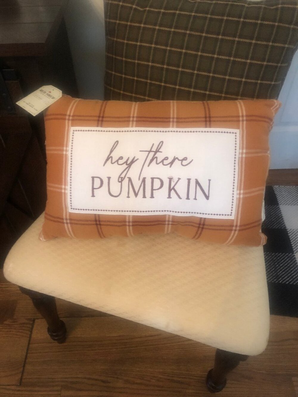 Red Shed Fall Pumpkin Plaid Throw Pillow, NWT
